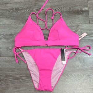 NWT Victoria’s Secret Bikini Halter Tie Top Side Tie Bottom Pink M/L
